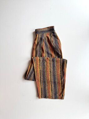 Vintage 00's AMANDA SMITH Orange Navy Tan Striped 100% Silk Crepe Pants, Size 6